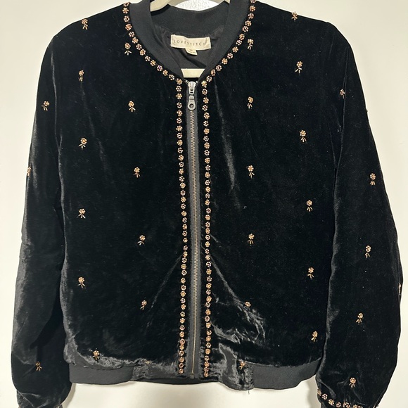 Lovestitch Cait Black Velvet Beaded Bomber Jacket size Medium - Picture 4 of 8